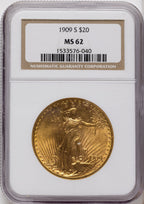 1909-S $20 Saint-Gaudens Double Eagle NGC MS62
