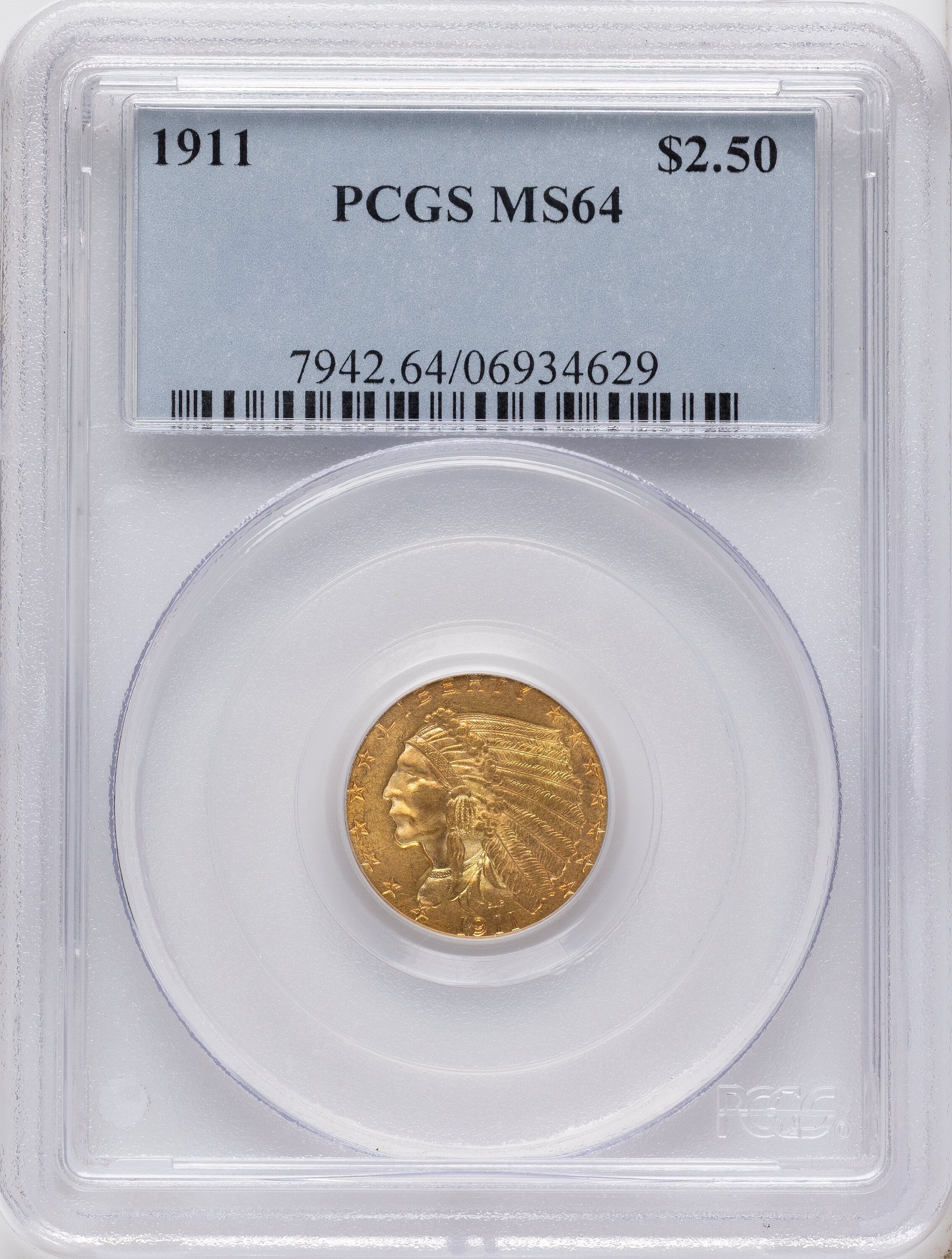 1911 $2.50 Indian Quarter Eagle PCGS MS64