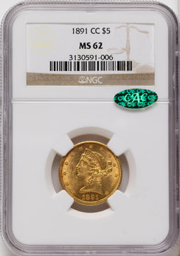 1891-CC $5 CAC Liberty Half Eagle NGC MS62
