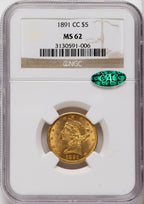 1891-CC $5 CAC Liberty Half Eagle NGC MS62
