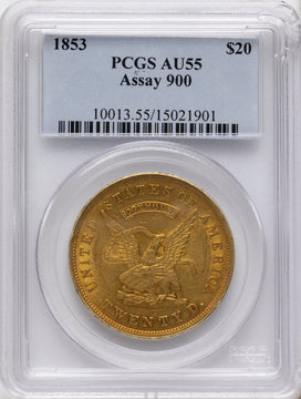 1853 $20 Assay Office 900 Thous. Territorial Gold PCGS AU55
