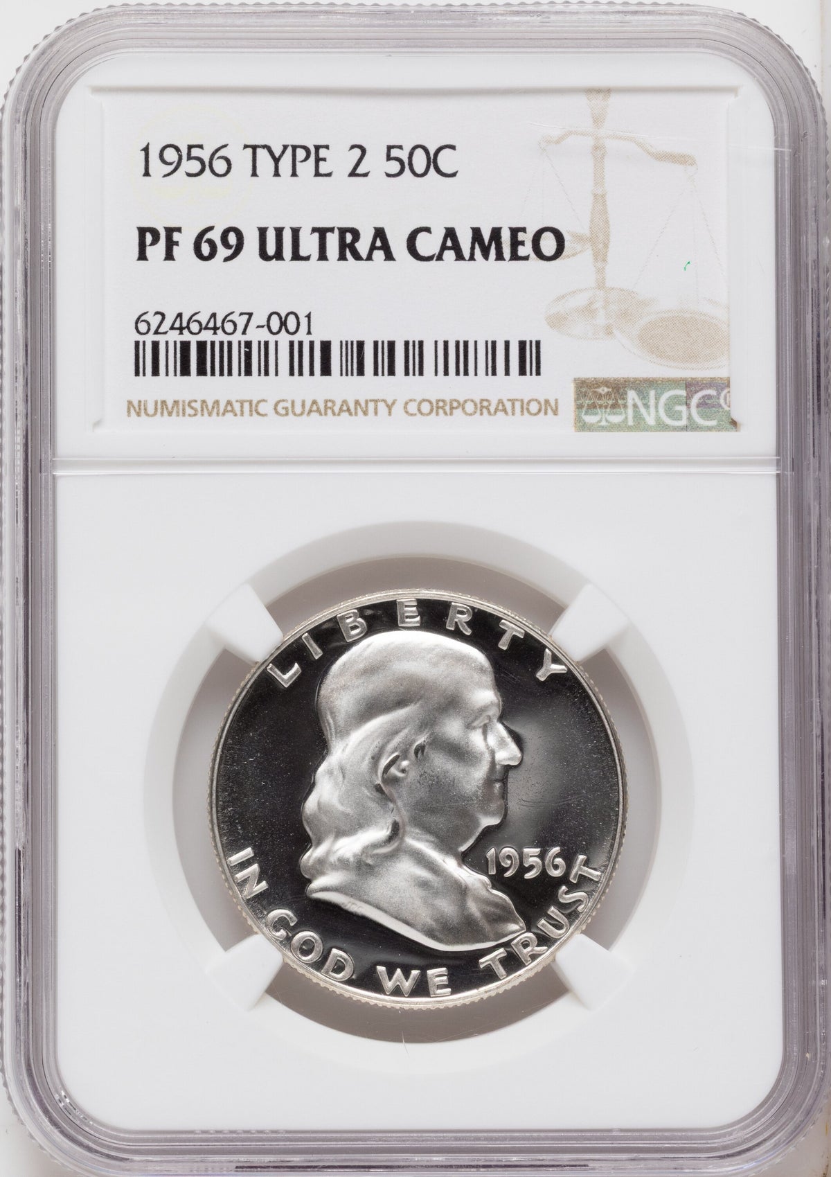 1956 50C Type 2 Proof Franklin Half Dollar NGC PR69