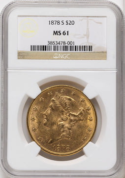 1878-S $20 Liberty Double Eagle NGC MS61