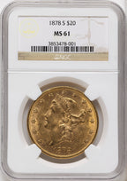 1878-S $20 Liberty Double Eagle NGC MS61