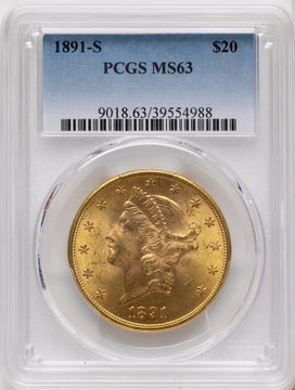 1891-S $20 Liberty Double Eagle PCGS MS63