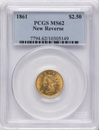 1861 $2.50 New Reverse Type 2 Liberty Quarter Eagle PCGS MS62