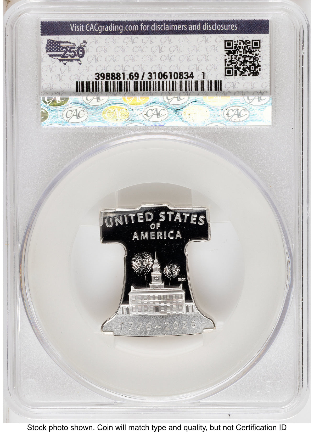 2026-P Freedom Ringing Liberty Bell 1/2 oz Silver Medal First Day of Delivery America 250 CACG MS69