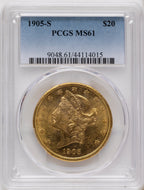 1905-S $20 Liberty Double Eagle PCGS MS61