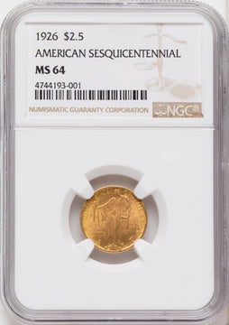 1926 $2.50 SESQUI Commemorative Gold NGC MS64
