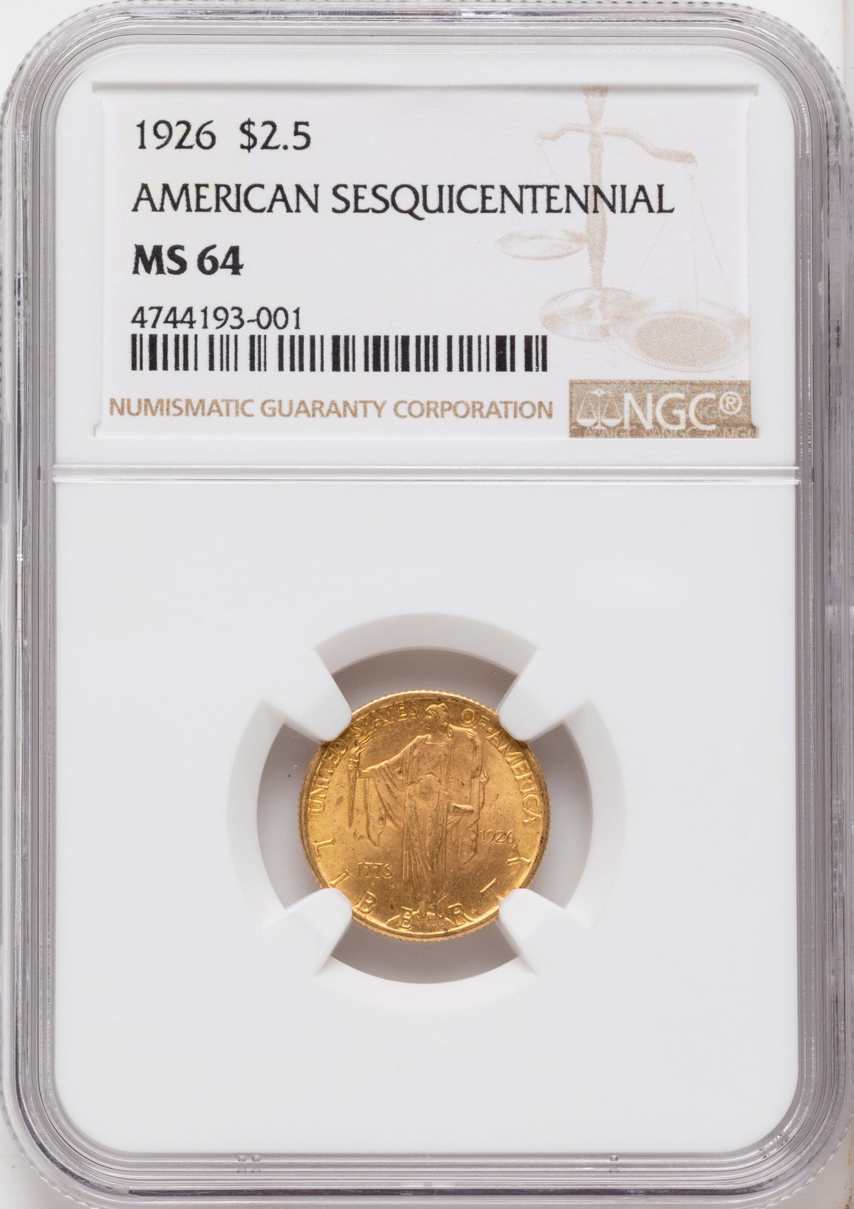 1926 $2.50 SESQUI Commemorative Gold NGC MS64