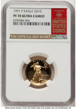 1991-P Proof Gold Eagle 1/4 oz Red Book NGC PF70
