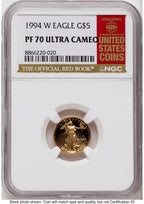 1994-W Proof Gold Eagle 1/10 oz Red Book NGC PF70