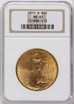 1911-D $20 Saint-Gaudens Double Eagle NGC MS65