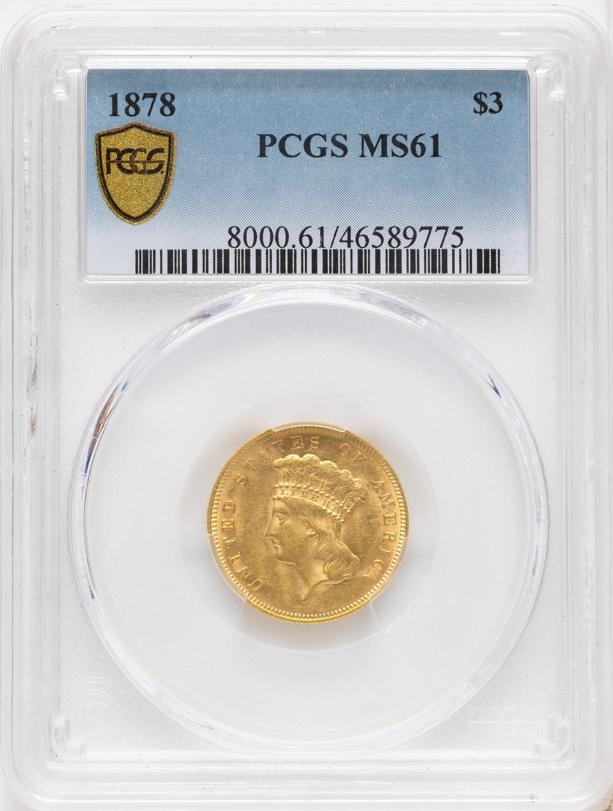 1878 $3 Three Dollar Gold Pieces PCGS MS61