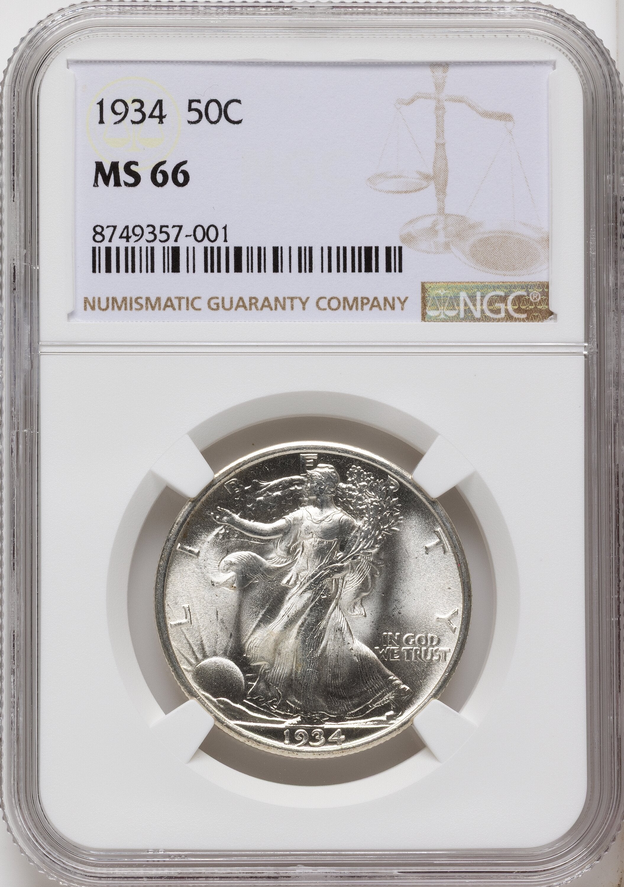 1934 50C Walking Liberty Half Dollar NGC MS66