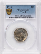 1913 T-1 5C Buffalo Nickel PCGS MS67