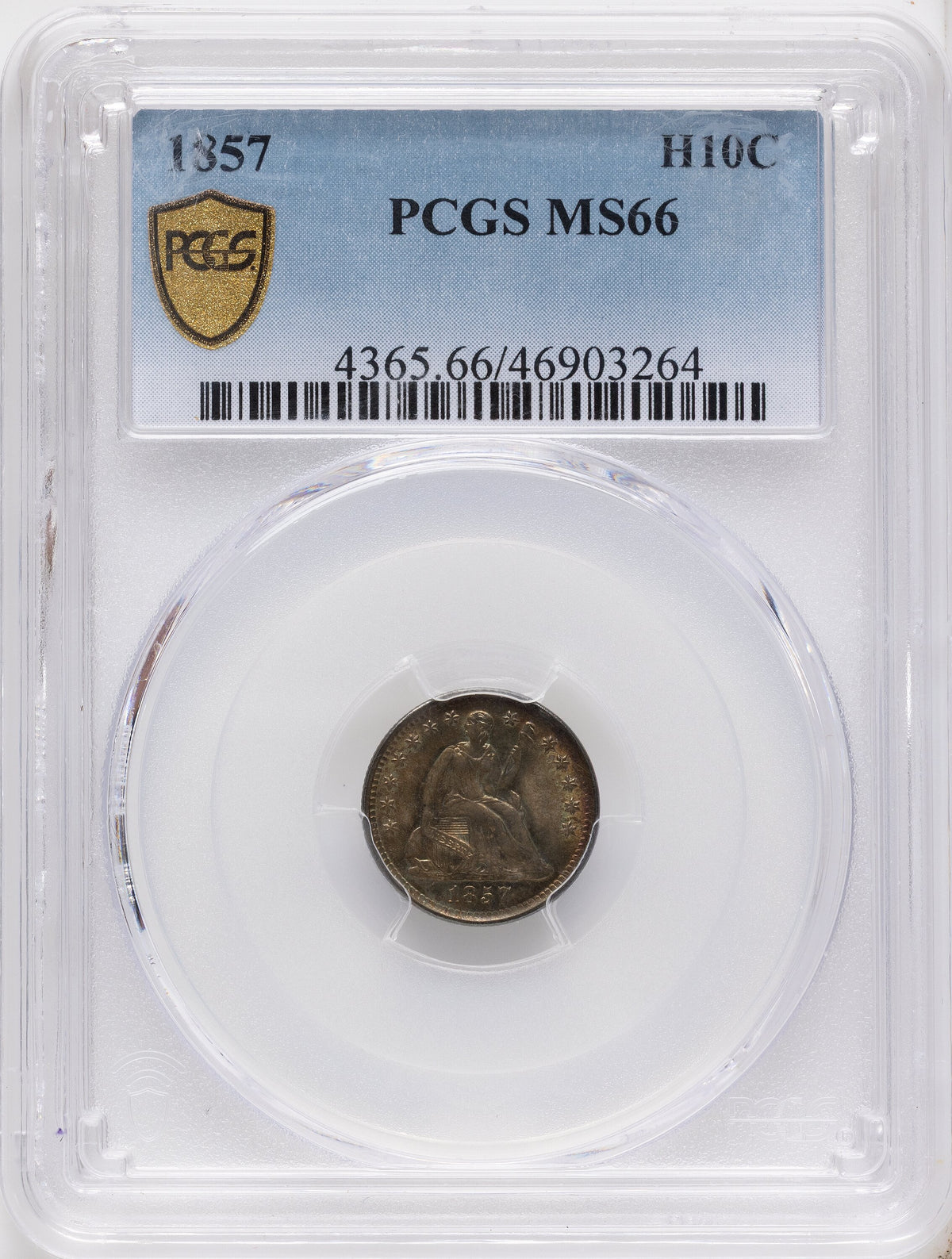 1857 H10C Seated Half Dime PCGS MS66