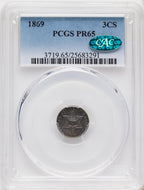 1869/'8' 3CS CAC Proof Three Cent Silver PCGS PR65