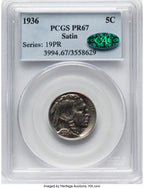 1936 5C T-1 Satin CAC Proof Buffalo Nickel PCGS PR67