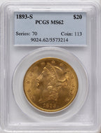 1893-S $20 Liberty Double Eagle PCGS MS62