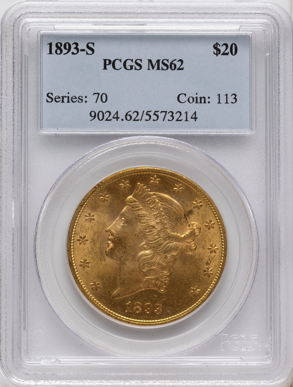 1893-S $20 Liberty Double Eagle PCGS MS62