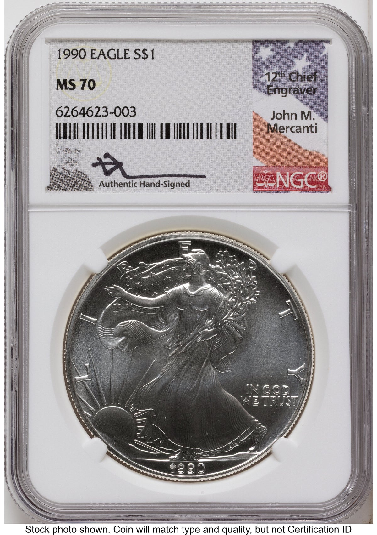 1990 Silver Eagle John NGC MS70 Mercanti