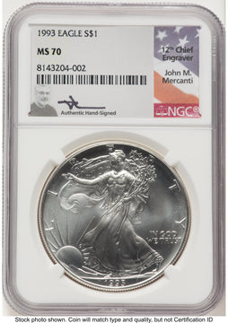 1993 Silver Eagle John NGC MS70 Mercanti