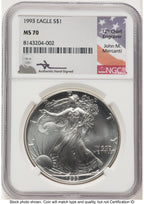 1993 Silver Eagle John NGC MS70 Mercanti