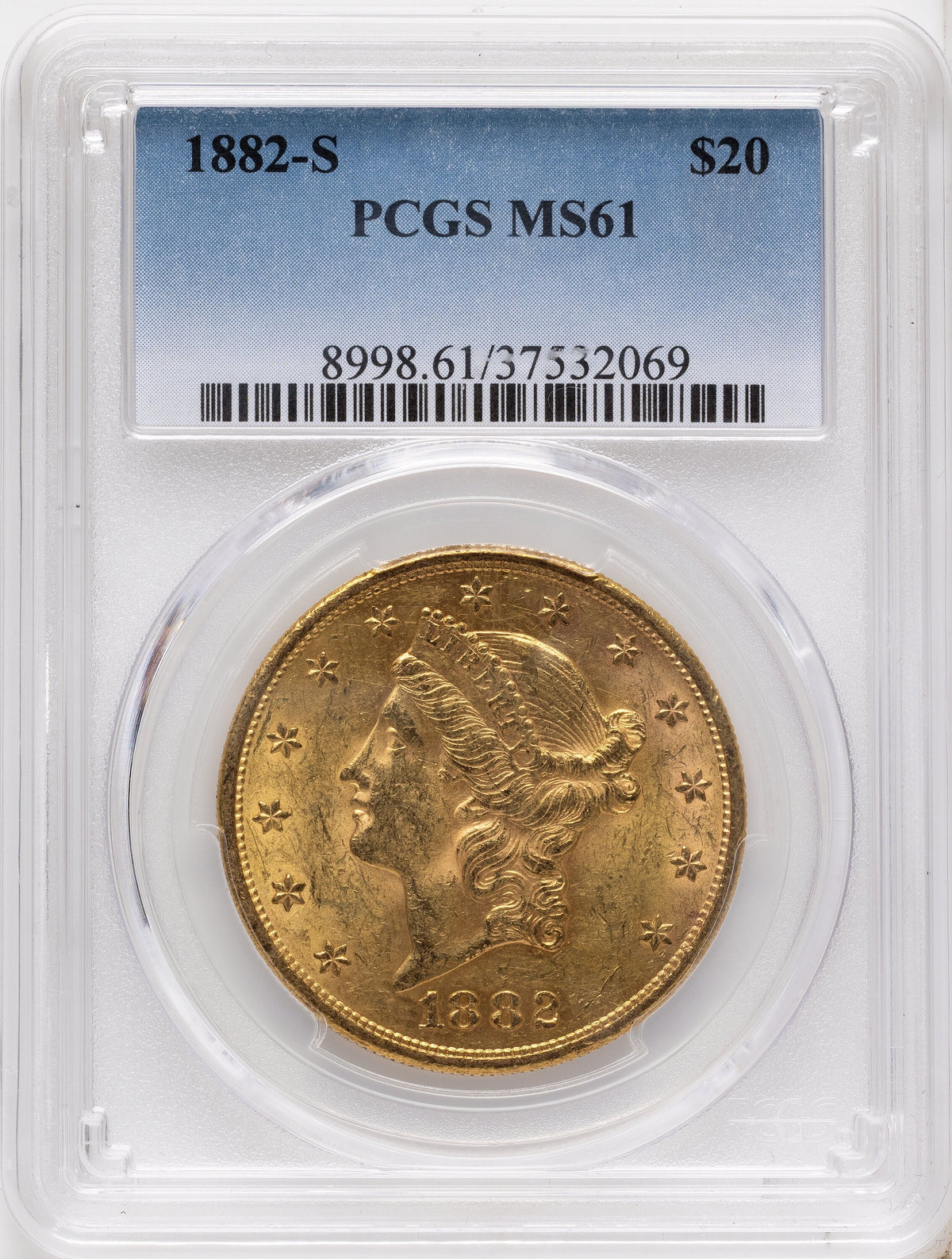 1882-S $20 Blue Gradient Liberty Double Eagle PCGS MS61