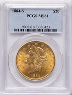 1884-S $20 Blue Gradient Liberty Double Eagle PCGS MS61