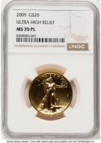 2009 G$20 Ultra High Relief PL Brown Label NGC MS70