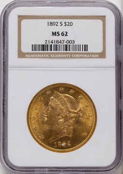 1892-S $20 Liberty Double Eagle NGC MS62