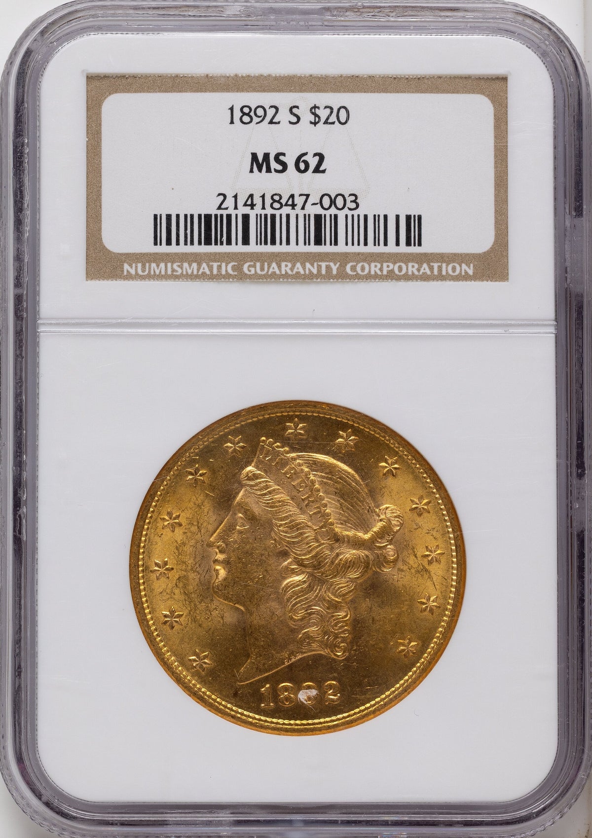 1892-S $20 Liberty Double Eagle NGC MS62