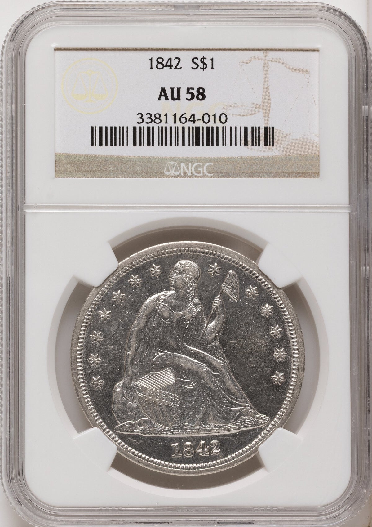 1842 Seated Dollar NGC AU58