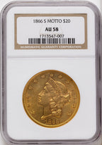 1866-S $20 MOTTO Liberty Double Eagle NGC AU58