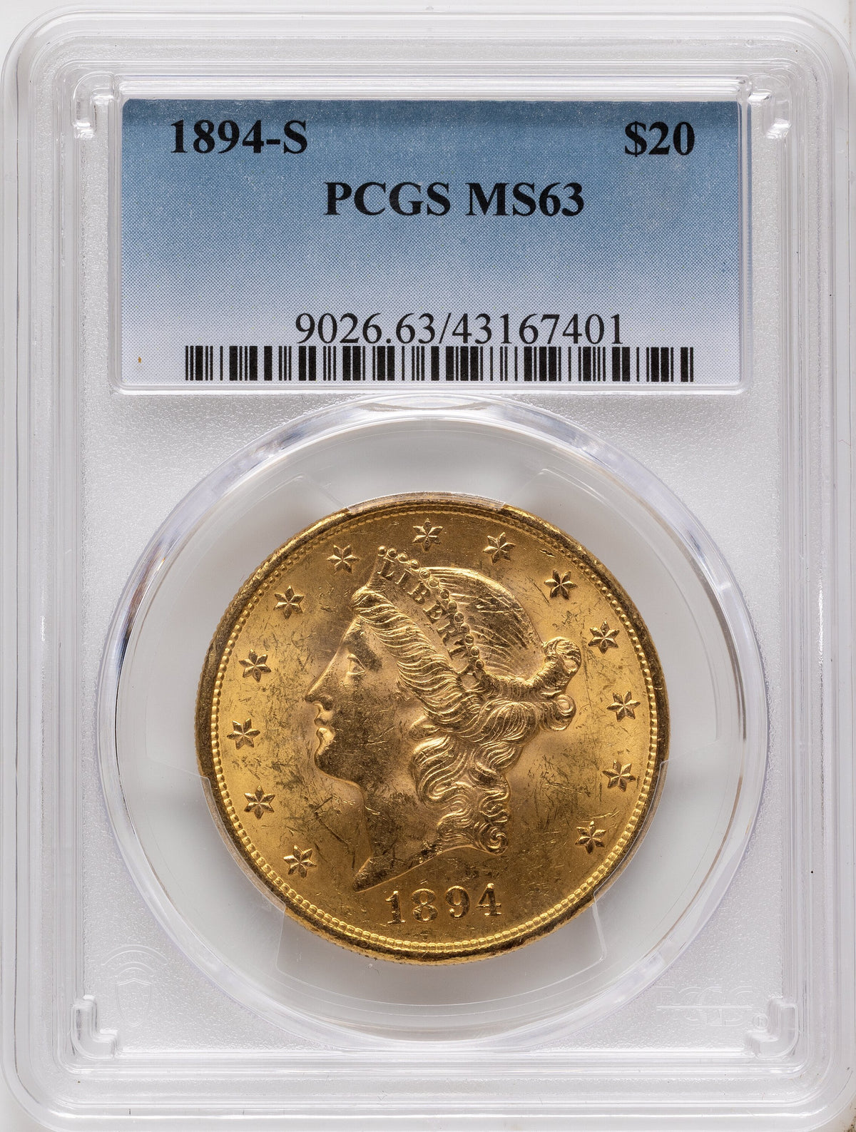 1894-S $20 Liberty Double Eagle PCGS MS63