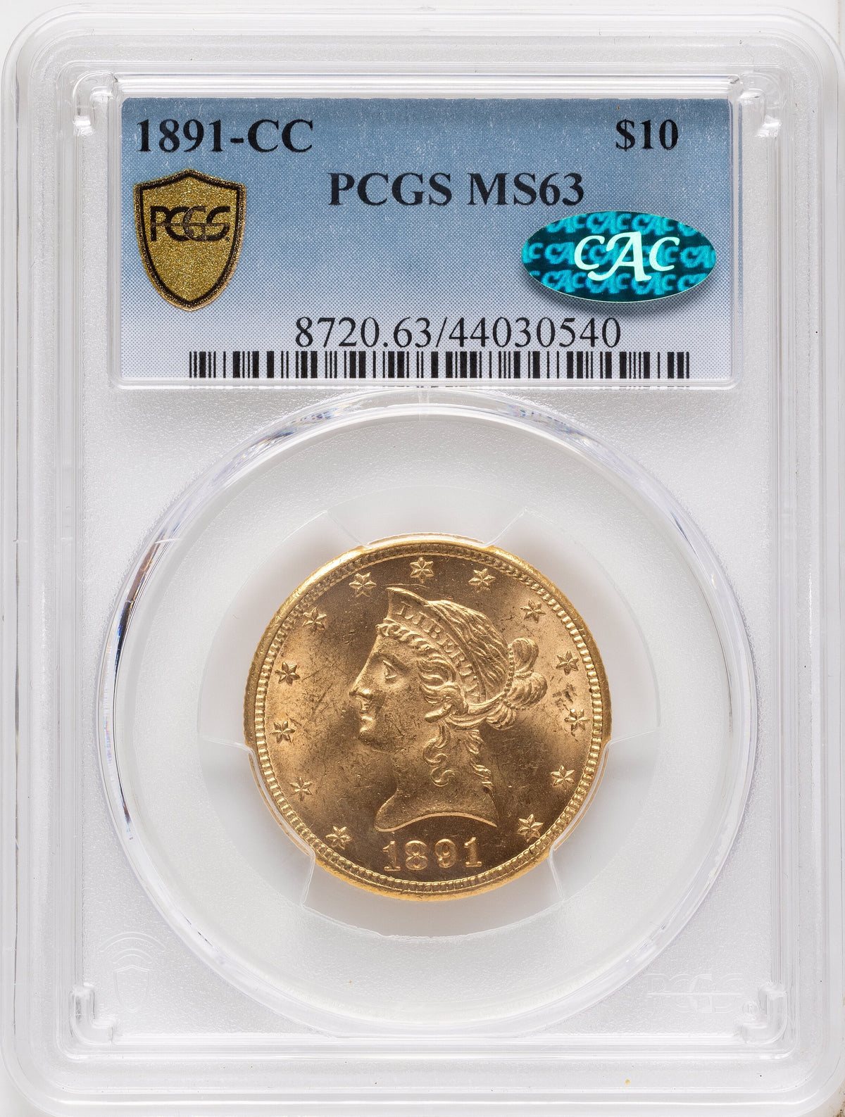 1891-CC $10 CAC Liberty Eagle PCGS MS63