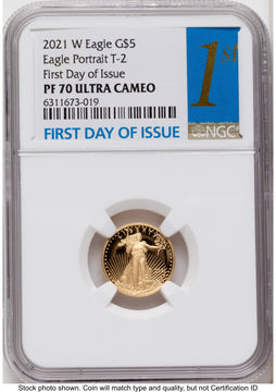 2021-W Type 2 Proof Gold Eagle 1/10 oz FDI 1ST NGC PF70