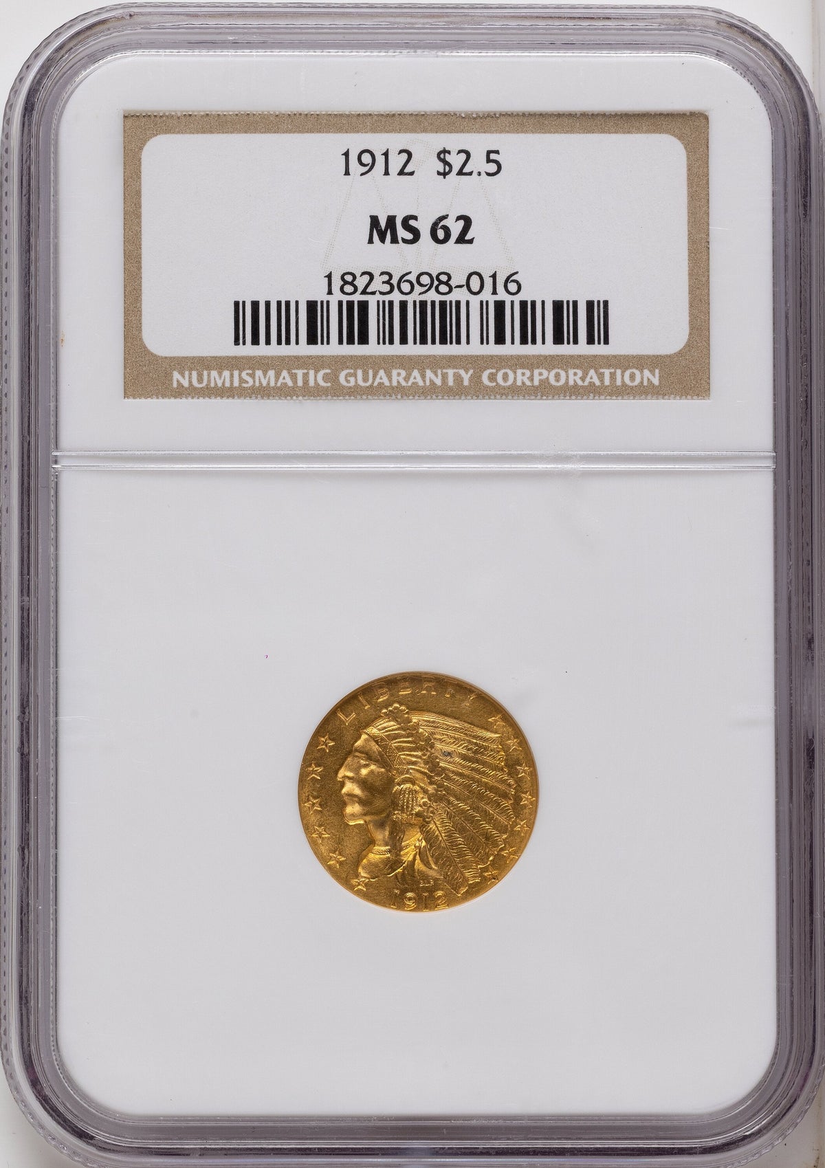 1912 $2.50 Indian Quarter Eagle NGC MS62