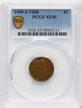 1909-S 1C VDB BN Lincoln Cent PCGS XF45