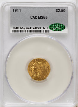 1911 $2.50 Indian Quarter Eagle CACG MS65
