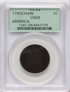 1793 CHAIN 1C AMERICA BN Large Cent PCGS VG8