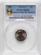 1982 1C STRUCK ON CLAD 10C PLANCHET Miscellaneous PCGS MS65