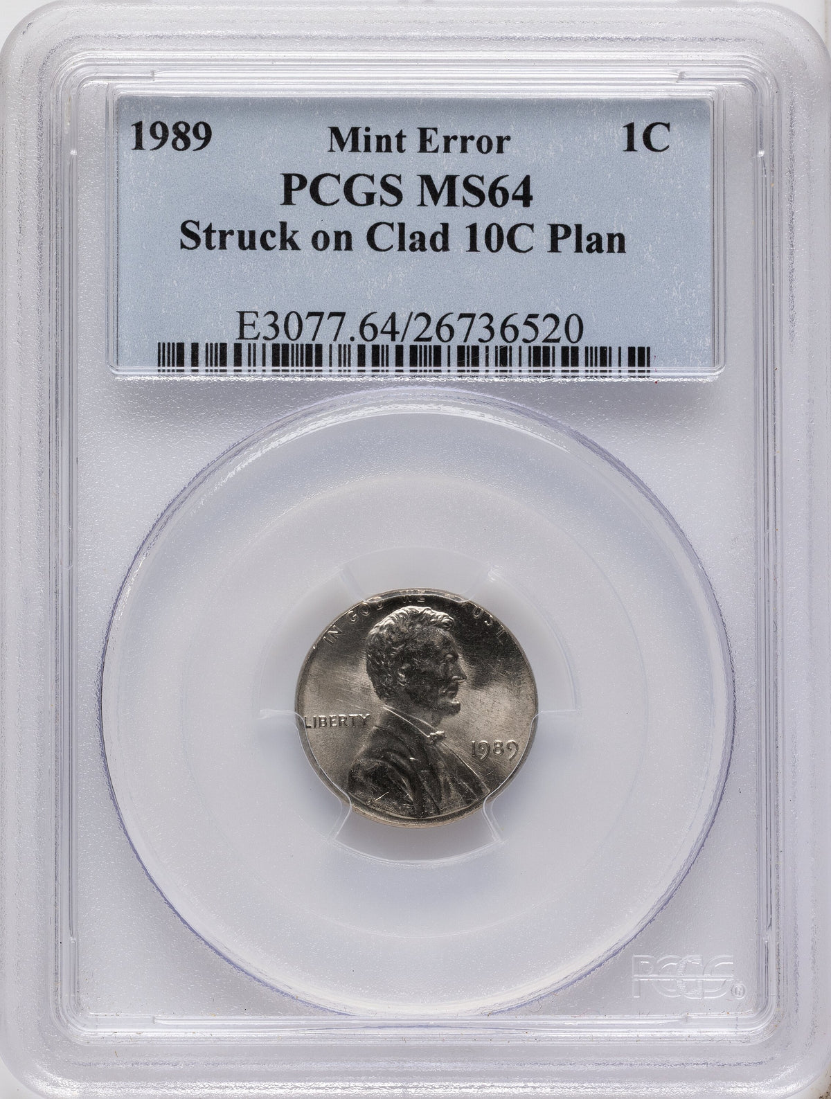 1989 1C STRUCK ON CLAD 10C PLANCHET Miscellaneous PCGS MS64