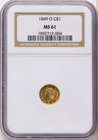 1849-O G$1 Open Wreath Gold Dollar NGC MS61