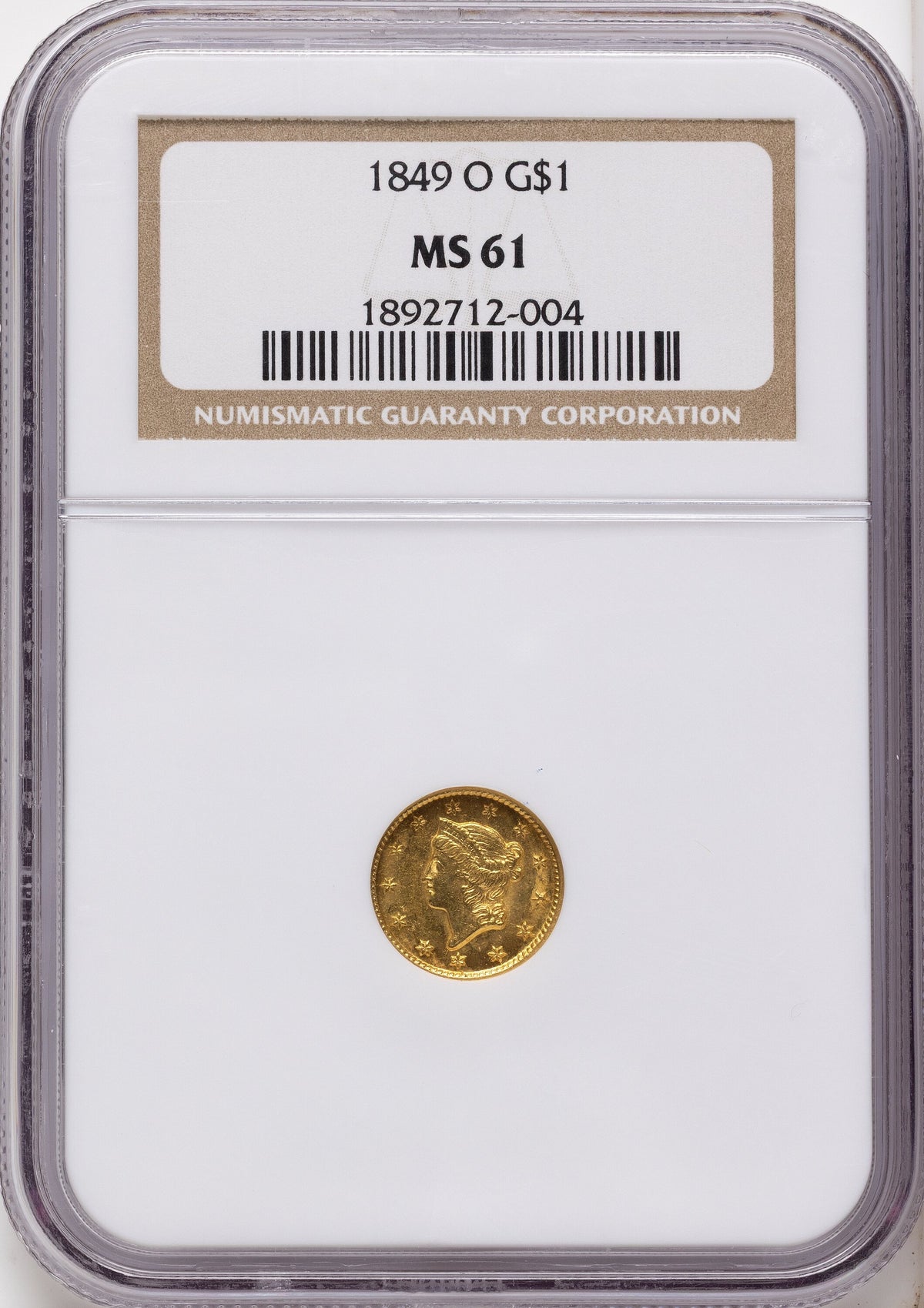1849-O G$1 Open Wreath Gold Dollar NGC MS61