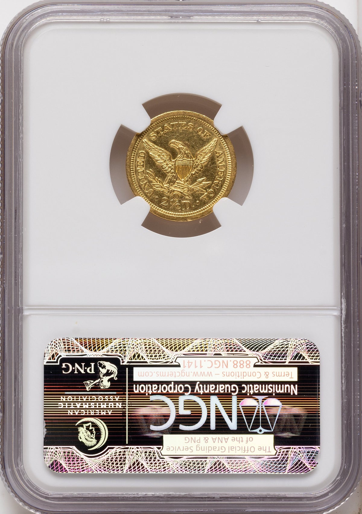 1843-O $2.50 Large Date Plain 4 Liberty Quarter Eagle NGC AU58