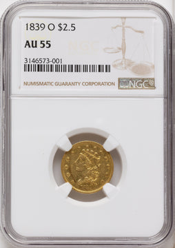 1839-O $2.50 Classic Quarter Eagle NGC AU55