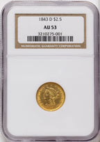 1843-D $2.50 Small D Liberty Quarter Eagle NGC AU53