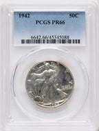 1942 50C Proof Walking Liberty Half Dollar PCGS PR66